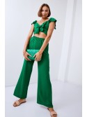 Dark green crop top set with wide pants 8108 - Online store - Boutique